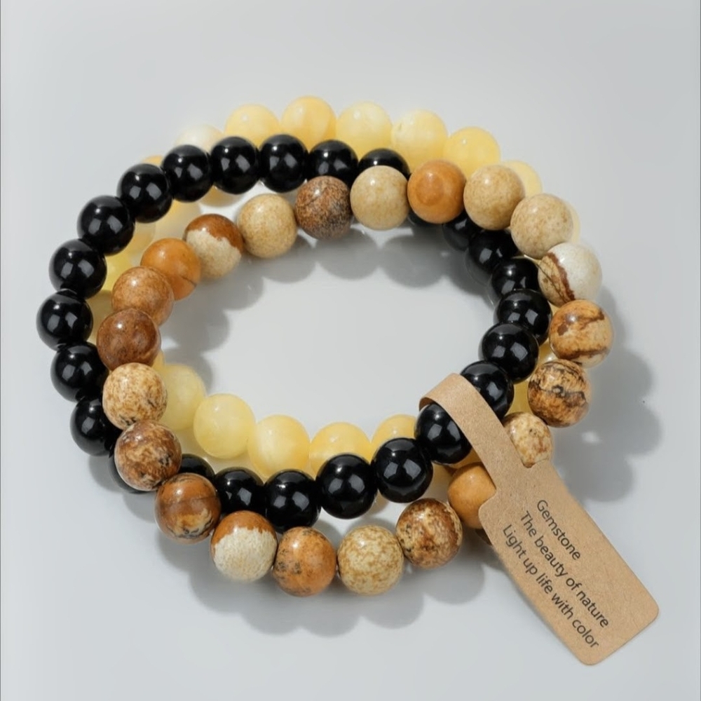 Natural Gemstone Beaded Chakra Stone Bracelets Bracelet Set Three Piece